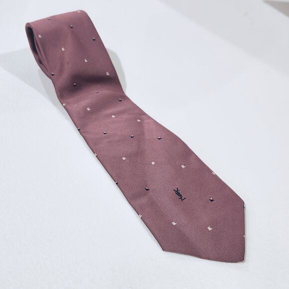 Yves Saint Laurent YSL Mens Brown Silk Geometric Print Classic Tie Luxury Italy - Picture 1 of 6